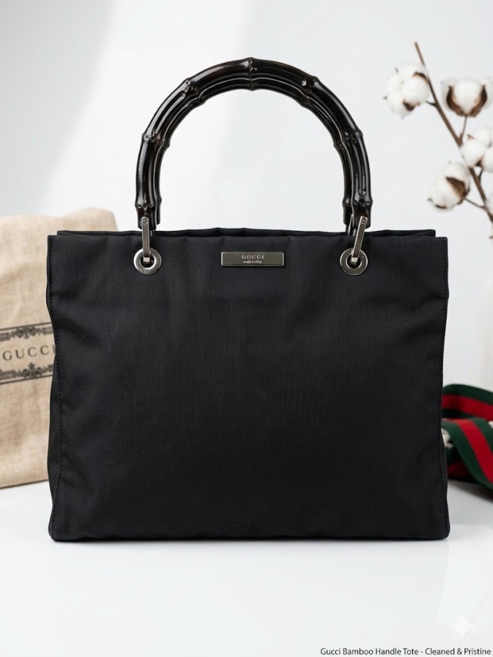 ✨ Vintage Iconic Gucci Black Nylon Bamboo Tote ✨